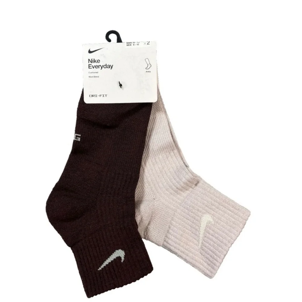 Nike Everyday Wool‎ Blend Ankle Socks 2-Pack Dri-Fit Unisex Brown Beige